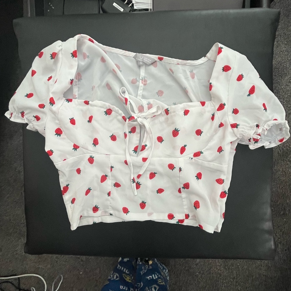 White strawberry crop top